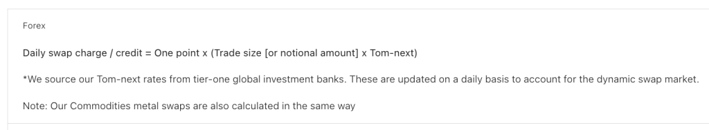 Details of Pepperstone's overnight fees for forex trading