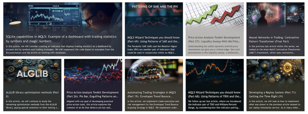 Screenshot showing MQL's financial trading articles