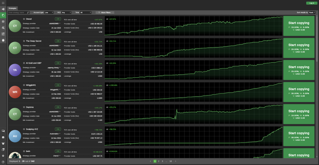 Selecting a strategy on cTrader Copy