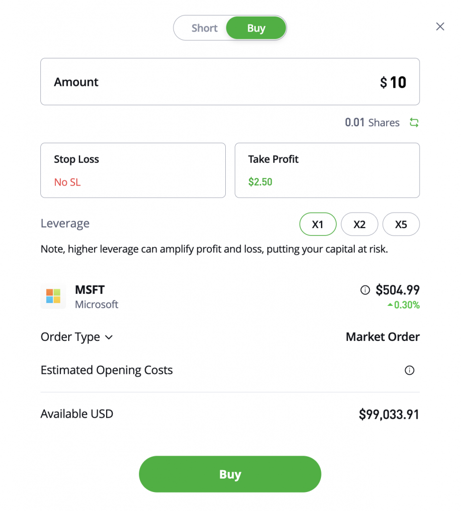 Buying fractional shares on eToro